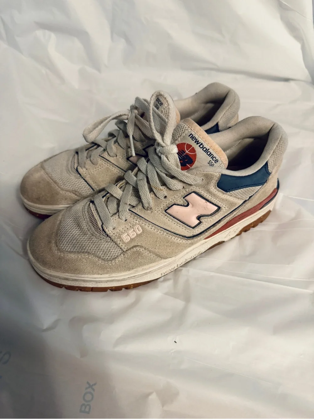New Balance 550 BBW550NP Women’s Size 8 Gray Pink Navy Suede Sneakers